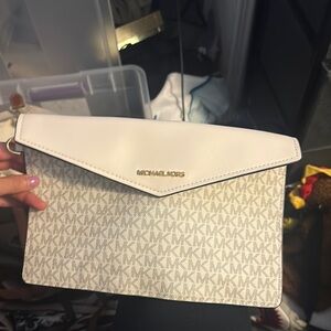Michael Kors White and Tan Clutch